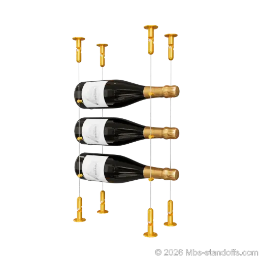 [CS15G-CC-K3] Cabernet - Chinon Collection Bottle Display Cable Kit, 3-Bottle Capacity, Floating Adjustable-Angle Aluminum Cable System, Cable: 1/16″ Diameter, 13′-1″ Length with Gold Anodized Hanger