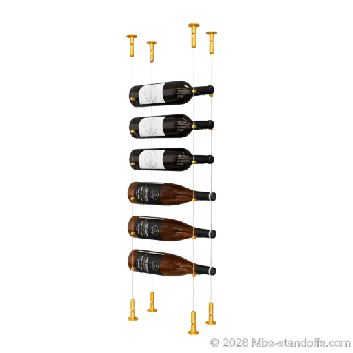 [CS15G-CC-K6] Cabernet - Chinon Collection Bottle Display Cable Kit, 6-Bottle Capacity, Floating Adjustable-Angle Aluminum Cable System, Cable: 1/16″ Diameter, 13′-1″ Length with Gold Anodized Hanger
