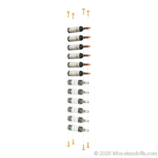 [CS15G-CC-K12] Cabernet - Chinon Collection Bottle Display Cable Kit, 12-Bottle Capacity, Floating Adjustable-Angle Aluminum Cable System, Cable: 1/16″ Diameter, 13′-1″ Length with Gold Anodized Hanger