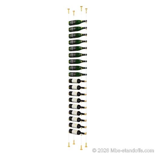 [CS15G-CC-K18] Cabernet - Chinon Collection Bottle Display Cable Kit, 18-Bottle Capacity, Floating Adjustable-Angle Aluminum Cable System, Cable: 1/16″ Diameter, 13′-1″ Length with Gold Anodized Hanger