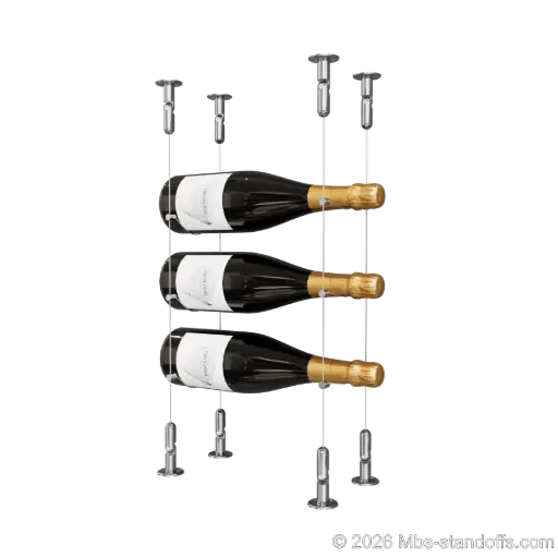 [CS15CP-CC-K3] Cabernet - Chinon Collection Bottle Display Cable Kit, 3-Bottle Capacity, Floating Adjustable-Angle Aluminum Cable System, Cable: 1/16″ Diameter, 13′-1″ Length with Chrome Mirror Hanger