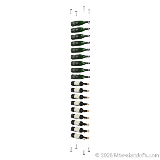 [CS15CP-CC-K18] Cabernet - Chinon Collection Bottle Display Cable Kit, 18-Bottle Capacity, Floating Adjustable-Angle Aluminum Cable System, Cable: 1/16″ Diameter, 13′-1″ Length with Chrome Mirror Hanger