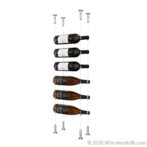 [CS15SS-CC-K6] Cabernet - Chinon Collection Bottle Display Cable Kit, 6-Bottle Capacity, Floating Adjustable-Angle Stainless Steel Cable System, Cable: 1/16″ Diameter, 13′-1″ Length with Satin Brushed Hanger