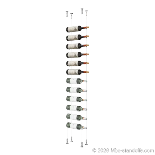 [CS15SS-CC-K12] Cabernet - Chinon Collection Bottle Display Cable Kit, 12-Bottle Capacity, Floating Adjustable-Angle Stainless Steel Cable System, Cable: 1/16″ Diameter, 13′-1″ Length with Satin Brushed Hanger