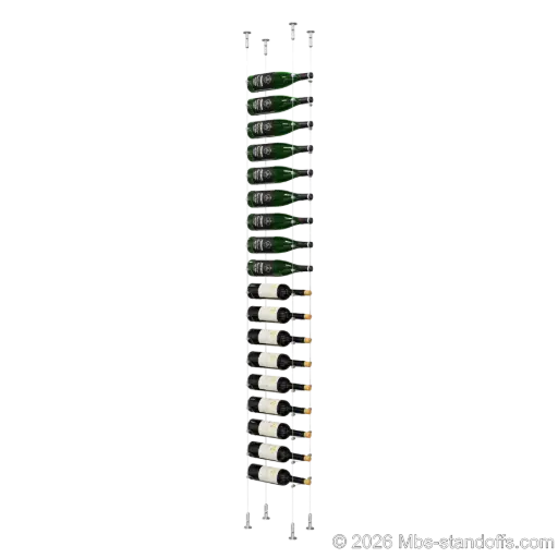 [CS15SS-CC-K18] Cabernet - Chinon Collection Bottle Display Cable Kit, 18-Bottle Capacity, Floating Adjustable-Angle Stainless Steel Cable System, Cable: 1/16″ Diameter, 13′-1″ Length with Satin Brushed Hanger