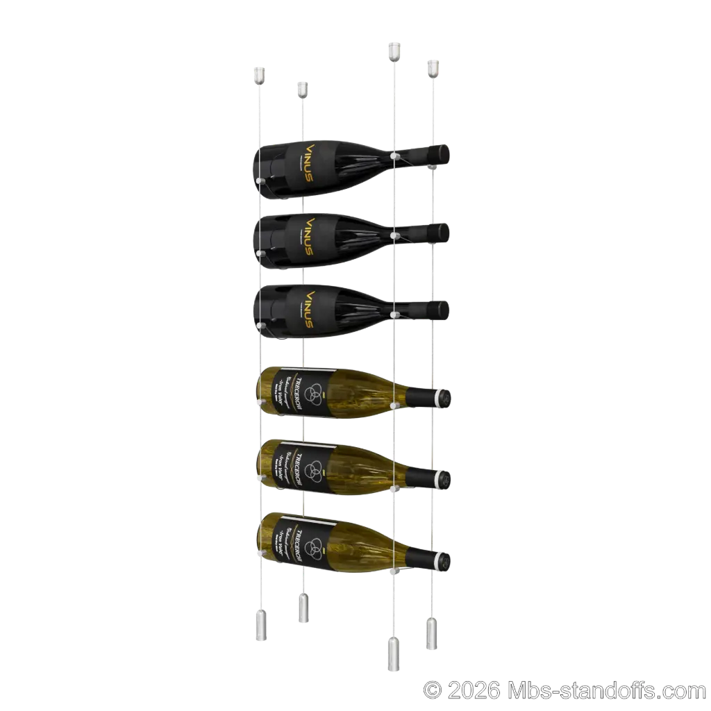 Cabernet - Saumur Collection Bottle Display Cable Kit, 6-Bottle Capacity, Floating Aluminum Cable System, Cable: 1/16″ Diameter, 13′-1″ Length with Clear Anodized Hanger