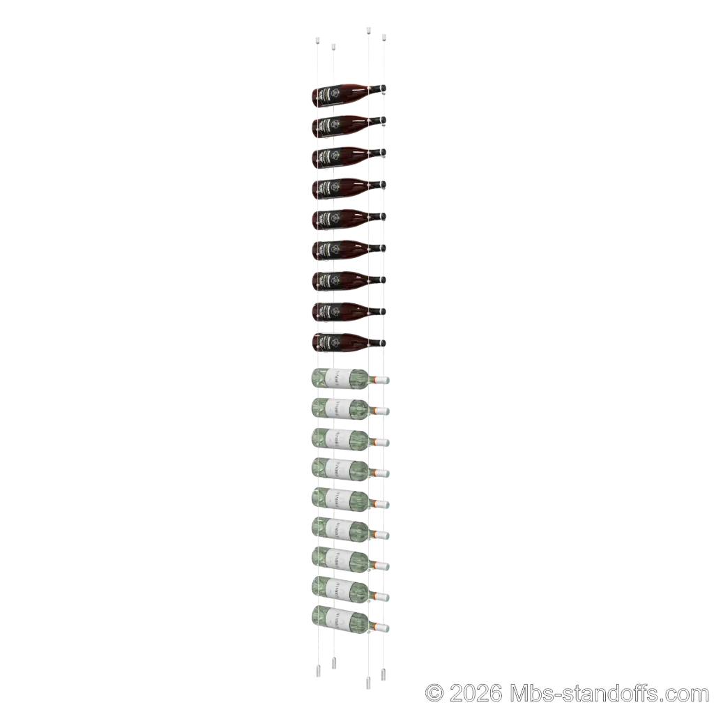 Cabernet - Saumur Collection Bottle Display Cable Kit, 18-Bottle Capacity, Floating Aluminum Cable System, Cable: 1/16″ Diameter, 13′-1″ Length with Clear Anodized Hanger