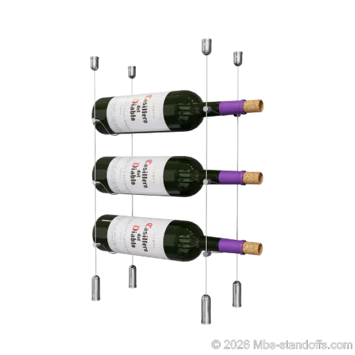 [ACG1904CP-CC-K3] Cabernet - Saumur Collection Bottle Display Cable Kit, 3-Bottle Capacity, Floating Aluminum Cable System, Cable: 1/16″ Diameter, 13′-1″ Length with Chrome Mirror Hanger