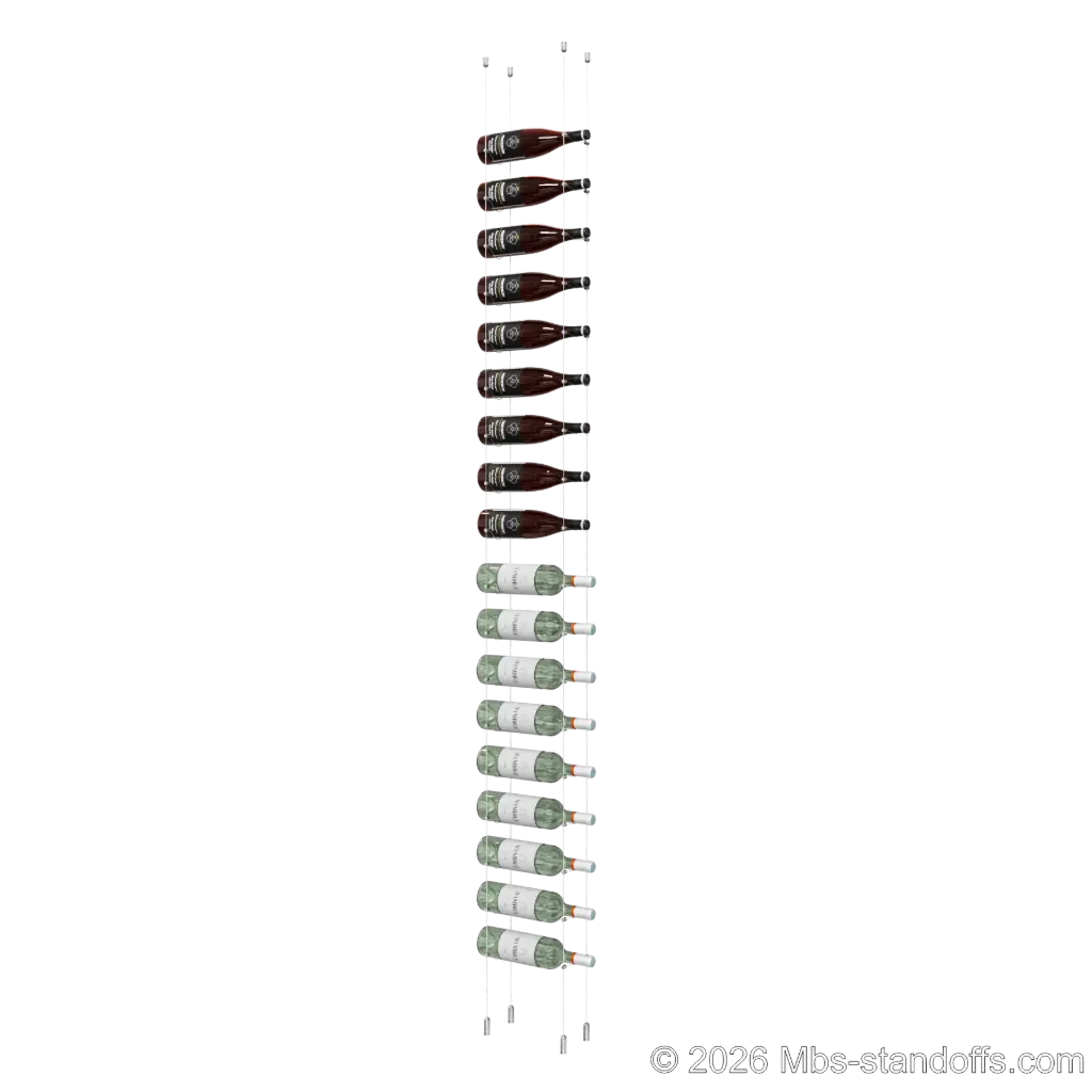Cabernet - Saumur Collection Bottle Display Cable Kit, 18-Bottle Capacity, Floating Aluminum Cable System, Cable: 1/16″ Diameter, 13′-1″ Length with Chrome Mirror Hanger
