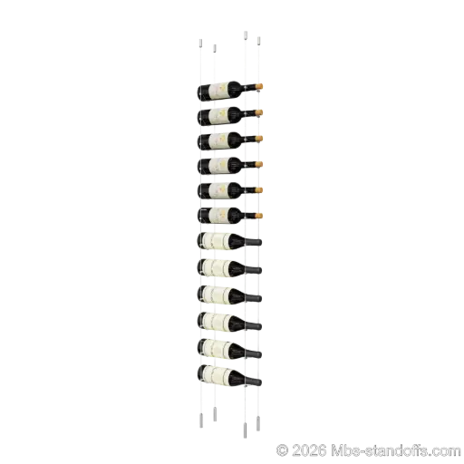[SCG1904-CC-K12] Cabernet - Saumur Collection Bottle Display Cable Kit, 12-Bottle Capacity, Floating Stainless Steel Cable System, Cable: 1/16″ Diameter, 13′-1″ Length with Satin Brushed Hanger