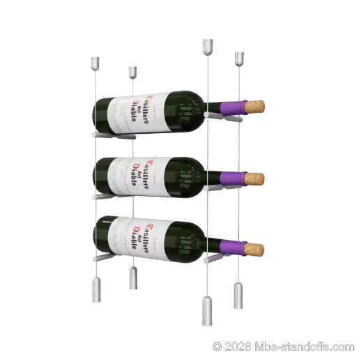 [ACG1904-PCW1050A-K3] Merlot - Napa Collection Bottle Display Peg Kit, 3-Bottle Capacity, Floating Cable System, Pegs: 1/2″ × 6" with Clear Anodized Finish