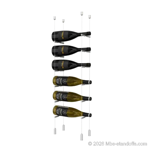 [ACG1904-PCW1050A-K6] Merlot - Napa Collection Bottle Display Peg Kit, 6-Bottle Capacity, Floating Cable System, Pegs: 1/2″ × 6" with Clear Anodized Finish
