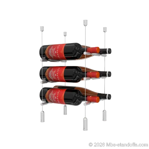 [ACG1904-PCW2050A-K3] Merlot - Napa Collection Bottle Display Peg Kit, 6-Bottle (2x3) Capacity, Floating Cable System, Pegs: 1/2″ × 7-1/2" with Clear Anodized Finish