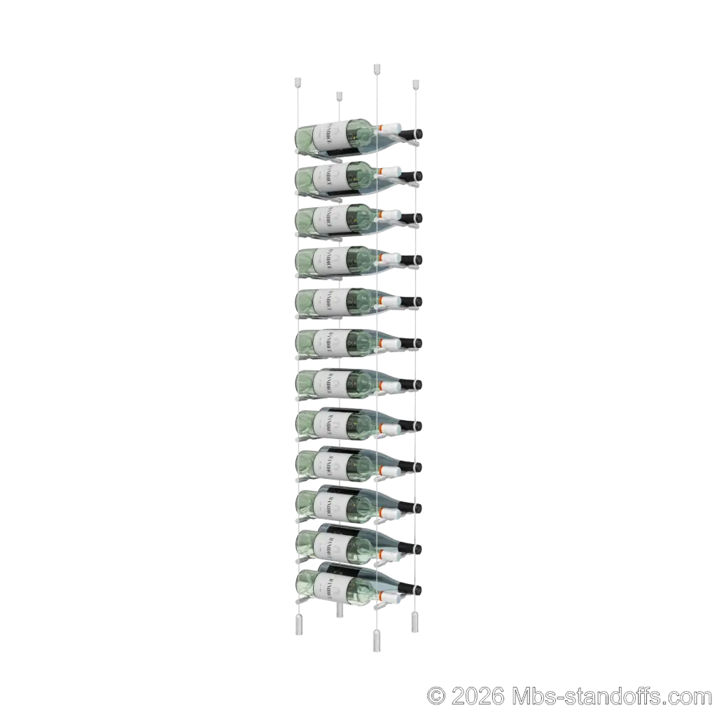 Merlot - Napa Collection Bottle Display Peg Kit, 24-Bottle (2x12) Capacity, Floating Cable System, Pegs: 1/2″ × 7-1/2" with Clear Anodized Finish