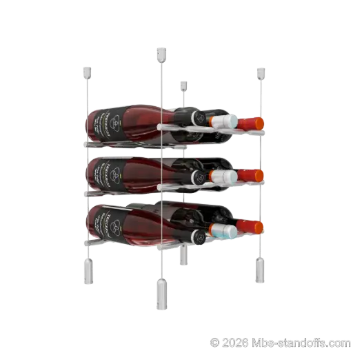 [ACG1904-PCW3050A-K3] Merlot - Napa Collection Bottle Display Peg Kit, 9-Bottle (3x3) Capacity, Floating Cable System, Pegs: 1/2″ × 11-1/2" with Clear Anodized Finish
