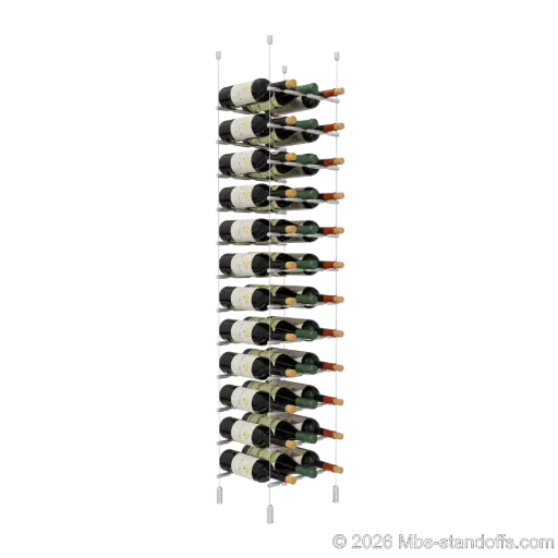 [ACG1904-PCW3050A-K12] Merlot - Napa Collection Bottle Display Peg Kit, 36-Bottle (3x12) Capacity, Floating Cable System, Pegs: 1/2″ × 11-1/2" with Clear Anodized Finish
