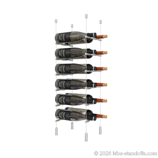 [ACG1904-PCWR2050A-K6] Merlot - Napa Collection Bottle Display Peg Kit With "O" Ring, 12-Bottle (2x6) Capacity, Floating Cable System, Pegs: 1/2″ × 7-1/2" with Clear Anodized Finish
