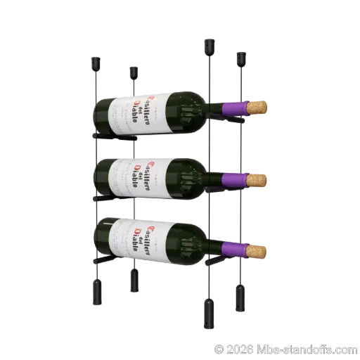 [ACG1904MB-PCW1050MB-K3] Merlot - Napa Collection Bottle Display Peg Kit, 3-Bottle Capacity, Floating Cable System, Pegs: 1/2″ × 6" with Matte Black Anodized Finish