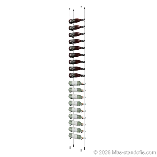 [ACG1904MB-PCW1050MB-K18] Merlot - Napa Collection Bottle Display Peg Kit, 18-Bottle Capacity, Floating Cable System, Pegs: 1/2″ × 6" with Matte Black Anodized Finish