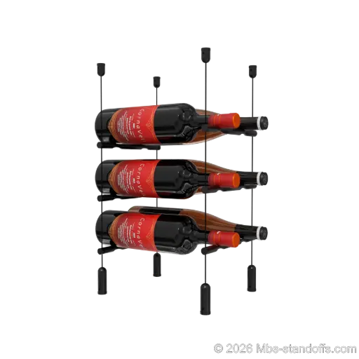 [ACG1904MB-PCW2050MB-K3] Merlot - Napa Collection Bottle Display Peg Kit, 6-Bottle (2x3) Capacity, Floating Cable System, Pegs: 1/2″ × 7-1/2" with Matte Black Anodized Finish