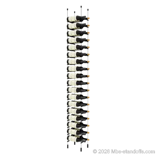 [ACG1904MB-PCW2050MB-K18] Merlot - Napa Collection Bottle Display Peg Kit, 36-Bottle (2x18) Capacity, Floating Cable System, Pegs: 1/2″ × 7-1/2" with Matte Black Anodized Finish