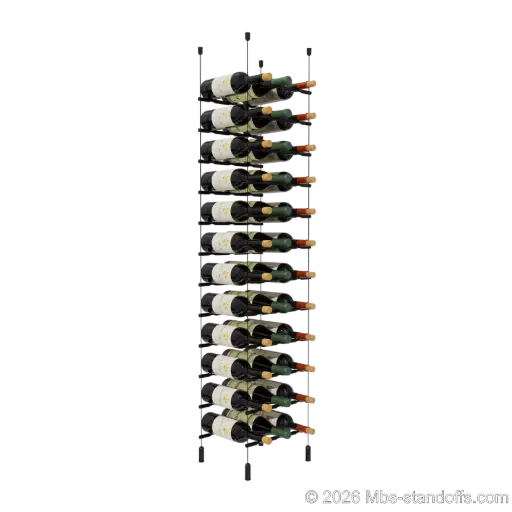 [ACG1904MB-PCW3050MB-K12] Merlot - Napa Collection Bottle Display Peg Kit, 36-Bottle (3x12) Capacity, Floating Cable System, Pegs: 1/2″ × 11-1/2" with Matte Black Anodized Finish