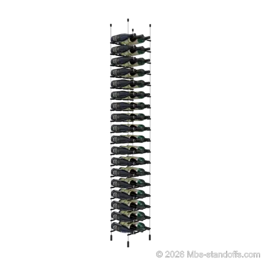 [ACG1904MB-PCW3050MB-K18] Merlot - Napa Collection Bottle Display Peg Kit, 54-Bottle (3x18) Capacity, Floating Cable System, Pegs: 1/2″ × 11-1/2" with Matte Black Anodized Finish