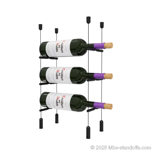 [ACG1904MB-PCWR1050MB-K3] Merlot - Napa Collection Bottle Display Peg Kit With "O" Ring, 3-Bottle Capacity, Floating Cable System, Pegs: 1/2″ × 6" with Matte Black Anodized Finish