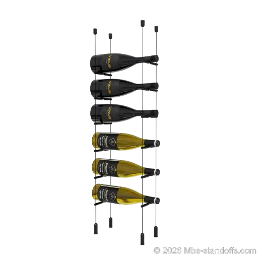 [ACG1904MB-PCWR1050MB-K6] Merlot - Napa Collection Bottle Display Peg Kit With "O" Ring, 6-Bottle Capacity, Floating Cable System, Pegs: 1/2″ × 6" with Matte Black Anodized Finish