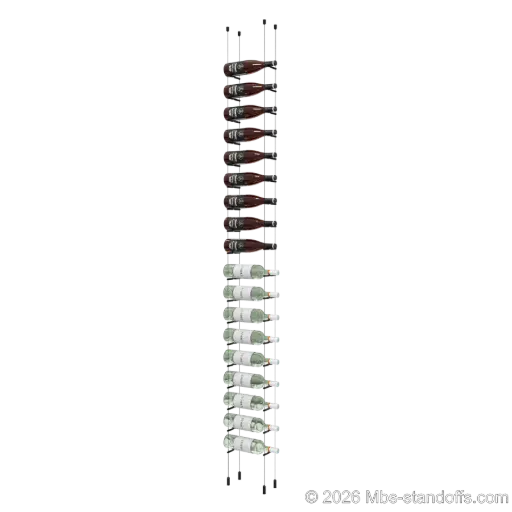 [ACG1904MB-PCWR1050MB-K18] Merlot - Napa Collection Bottle Display Peg Kit With "O" Ring, 18-Bottle Capacity, Floating Cable System, Pegs: 1/2″ × 6" with Matte Black Anodized Finish