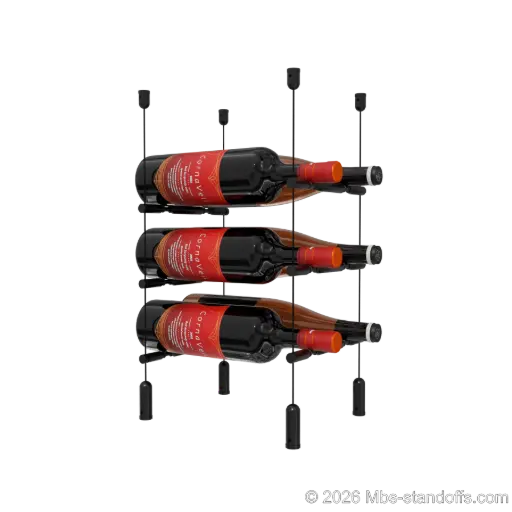 [ACG1904MB-PCWR2050MB-K3] Merlot - Napa Collection Bottle Display Peg Kit With "O" Ring, 6-Bottle (2x3) Capacity, Floating Cable System, Pegs: 1/2″ × 7-1/2" with Matte Black Anodized Finish