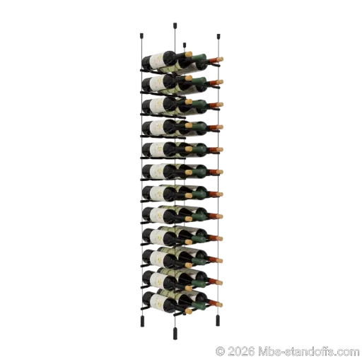 [ACG1904MB-PCWR3050MB-K12] Merlot - Napa Collection Bottle Display Peg Kit With "O" Ring, 36-Bottle (3x12) Capacity, Floating Cable System, Pegs: 1/2″ × 11-1/2" with Matte Black Anodized Finish