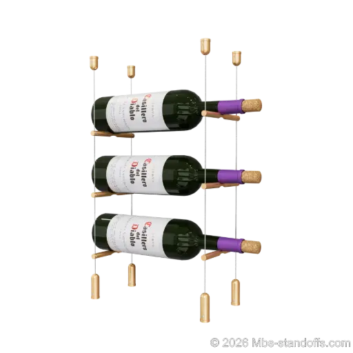 [ACG1904BR-PCW1050BR-K3] Merlot - Napa Collection Bottle Display Peg Kit, 3-Bottle Capacity, Floating Cable System, Pegs: 1/2″ × 6" with Champagne Anodized Finish