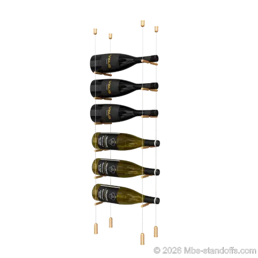 [ACG1904BR-PCW1050BR-K6] Merlot - Napa Collection Bottle Display Peg Kit, 6-Bottle Capacity, Floating Cable System, Pegs: 1/2″ × 6" with Champagne Anodized Finish