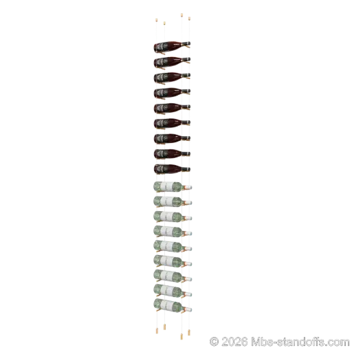 [ACG1904BR-PCW1050BR-K18] Merlot - Napa Collection Bottle Display Peg Kit, 18-Bottle Capacity, Floating Cable System, Pegs: 1/2″ × 6" with Champagne Anodized Finish