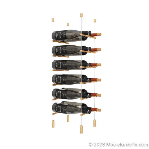 [ACG1904BR-PCW2050BR-K6] Merlot - Napa Collection Bottle Display Peg Kit, 12-Bottle (2x6) Capacity, Floating Cable System, Pegs: 1/2″ × 7-1/2" with Champagne Anodized Finish