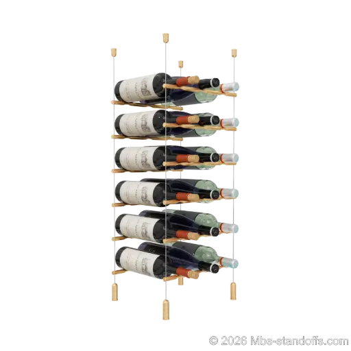 [ACG1904BR-PCW3050BR-K6] Merlot - Napa Collection Bottle Display Peg Kit, 18-Bottle (3x6) Capacity, Floating Cable System, Pegs: 1/2″ × 11-1/2" with Champagne Anodized Finish