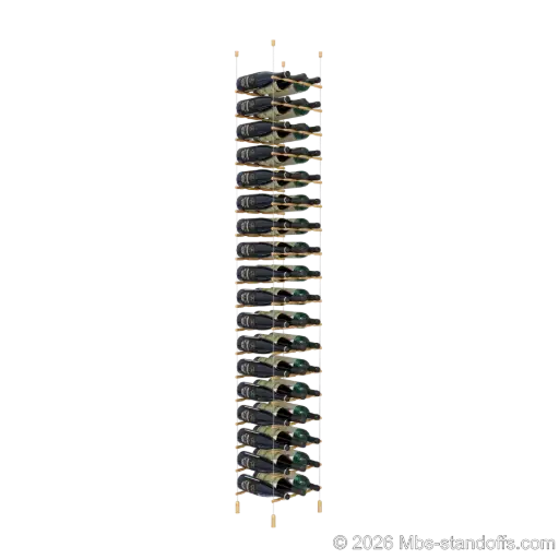 [ACG1904BR-PCW3050BR-K18] Merlot - Napa Collection Bottle Display Peg Kit, 54-Bottle (3x18) Capacity, Floating Cable System, Pegs: 1/2″ × 11-1/2" with Champagne Anodized Finish