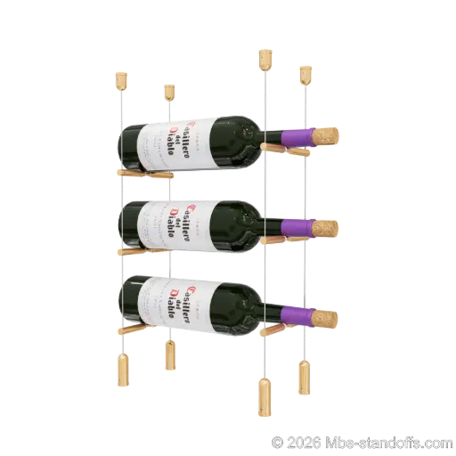 [ACG1904BR-PCWR1050BR-K3] Merlot - Napa Collection Bottle Display Peg Kit With "O" Ring, 3-Bottle Capacity, Floating Cable System, Pegs: 1/2″ × 6" with Champagne Anodized Finish