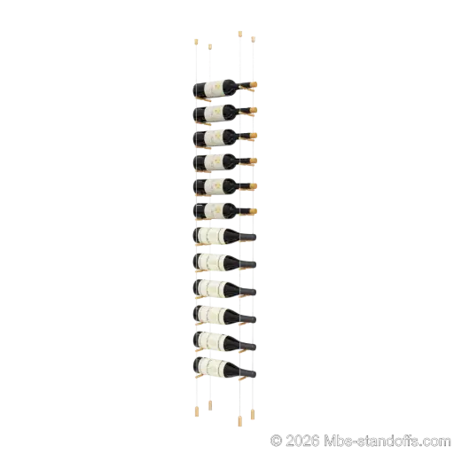 [ACG1904BR-PCWR1050BR-K12] Merlot - Napa Collection Bottle Display Peg Kit With "O" Ring, 12-Bottle Capacity, Floating Cable System, Pegs: 1/2″ × 6" with Champagne Anodized Finish