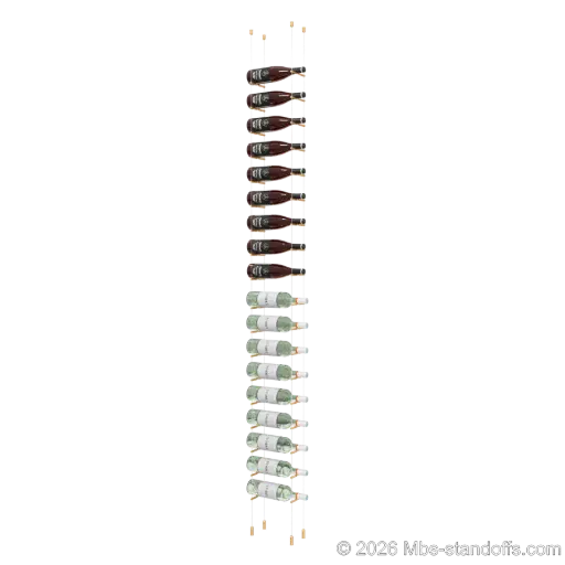 [ACG1904BR-PCWR1050BR-K18] Merlot - Napa Collection Bottle Display Peg Kit With "O" Ring, 18-Bottle Capacity, Floating Cable System, Pegs: 1/2″ × 6" with Champagne Anodized Finish