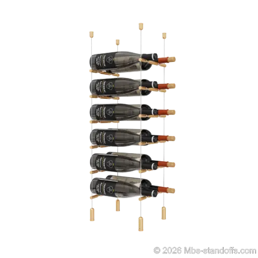 [ACG1904BR-PCWR2050BR-K6] Merlot - Napa Collection Bottle Display Peg Kit With "O" Ring, 12-Bottle (2x6) Capacity, Floating Cable System, Pegs: 1/2″ × 7-1/2" with Champagne Anodized Finish