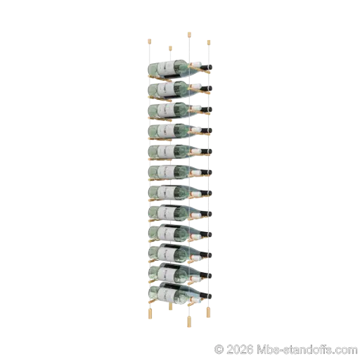 [ACG1904BR-PCWR2050BR-K12] Merlot - Napa Collection Bottle Display Peg Kit With "O" Ring, 24-Bottle (2x12) Capacity, Floating Cable System, Pegs: 1/2″ × 7-1/2" with Champagne Anodized Finish
