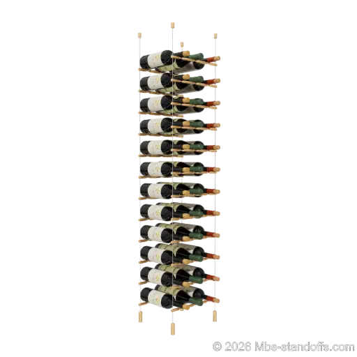 [ACG1904BR-PCWR3050BR-K12] Merlot - Napa Collection Bottle Display Peg Kit With "O" Ring, 36-Bottle (3x12) Capacity, Floating Cable System, Pegs: 1/2″ × 11-1/2" with Champagne Anodized Finish