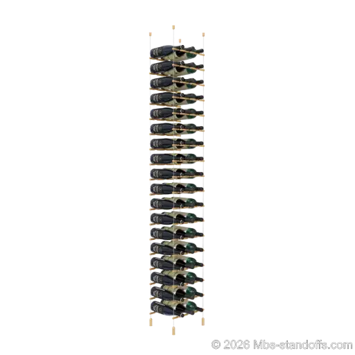 [ACG1904BR-PCWR3050BR-K18] Merlot - Napa Collection Bottle Display Peg Kit With "O" Ring, 54-Bottle (3x18) Capacity, Floating Cable System, Pegs: 1/2″ × 11-1/2" with Champagne Anodized Finish