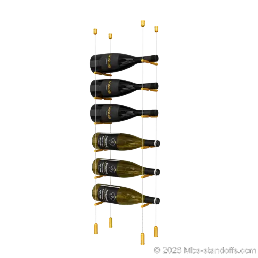 [ACG1904G-PCW1050G-K6] Merlot - Napa Collection Bottle Display Peg Kit, 6-Bottle Capacity, Floating Cable System, Pegs: 1/2″ × 6" with Gold Anodized Finish