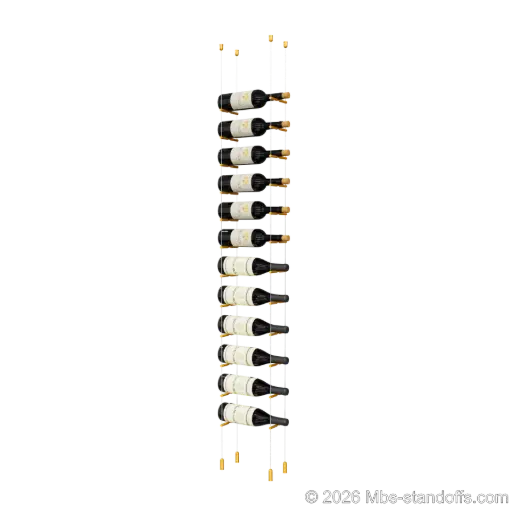 [ACG1904G-PCW1050G-K12] Merlot - Napa Collection Bottle Display Peg Kit, 12-Bottle Capacity, Floating Cable System, Pegs: 1/2″ × 6" with Gold Anodized Finish