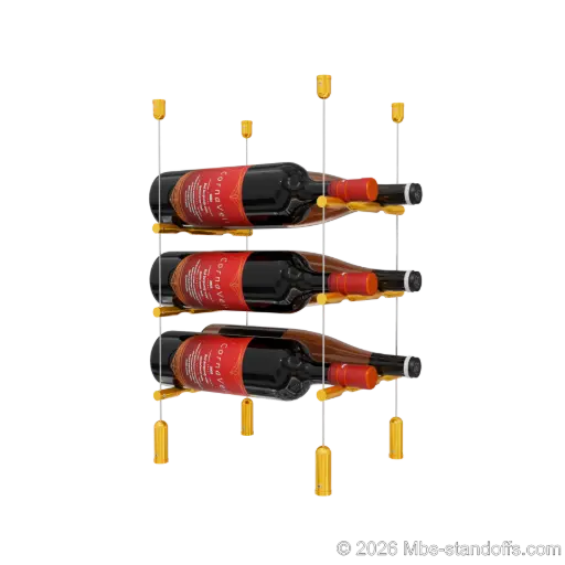 [ACG1904G-PCW2050G-K3] Merlot - Napa Collection Bottle Display Peg Kit, 6-Bottle (2x3) Capacity, Floating Cable System, Pegs: 1/2″ × 7-1/2" with Gold Anodized Finish