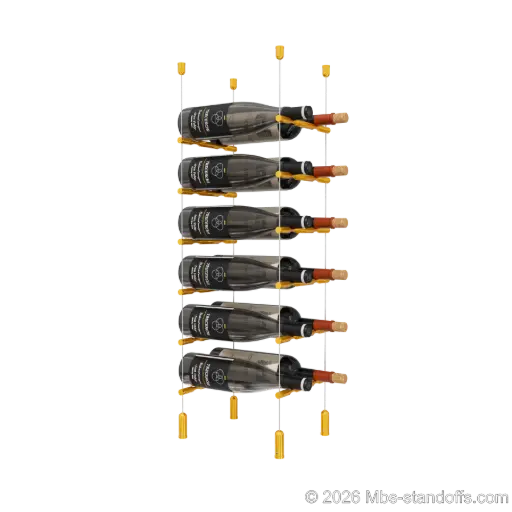 [ACG1904G-PCW2050G-K6] Merlot - Napa Collection Bottle Display Peg Kit, 12-Bottle (2x6) Capacity, Floating Cable System, Pegs: 1/2″ × 7-1/2" with Gold Anodized Finish
