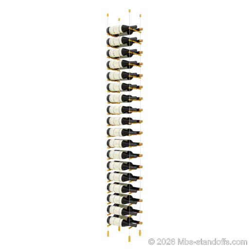 [ACG1904G-PCW2050G-K18] Merlot - Napa Collection Bottle Display Peg Kit, 36-Bottle (2x18) Capacity, Floating Cable System, Pegs: 1/2″ × 7-1/2" with Gold Anodized Finish